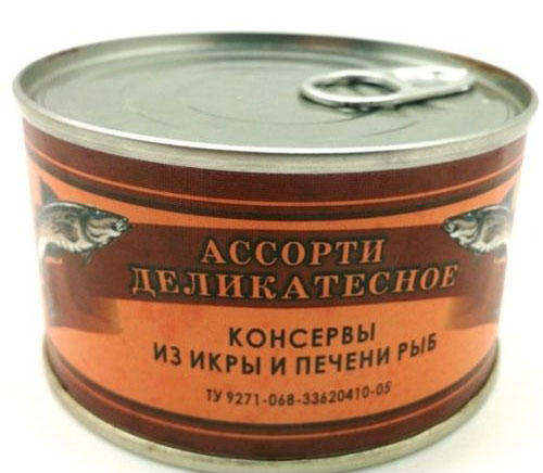 Печень и икра минтая Аквафиш (Ассорти деликатесное.) 200г жестяная банка в Воронеже. Картинка