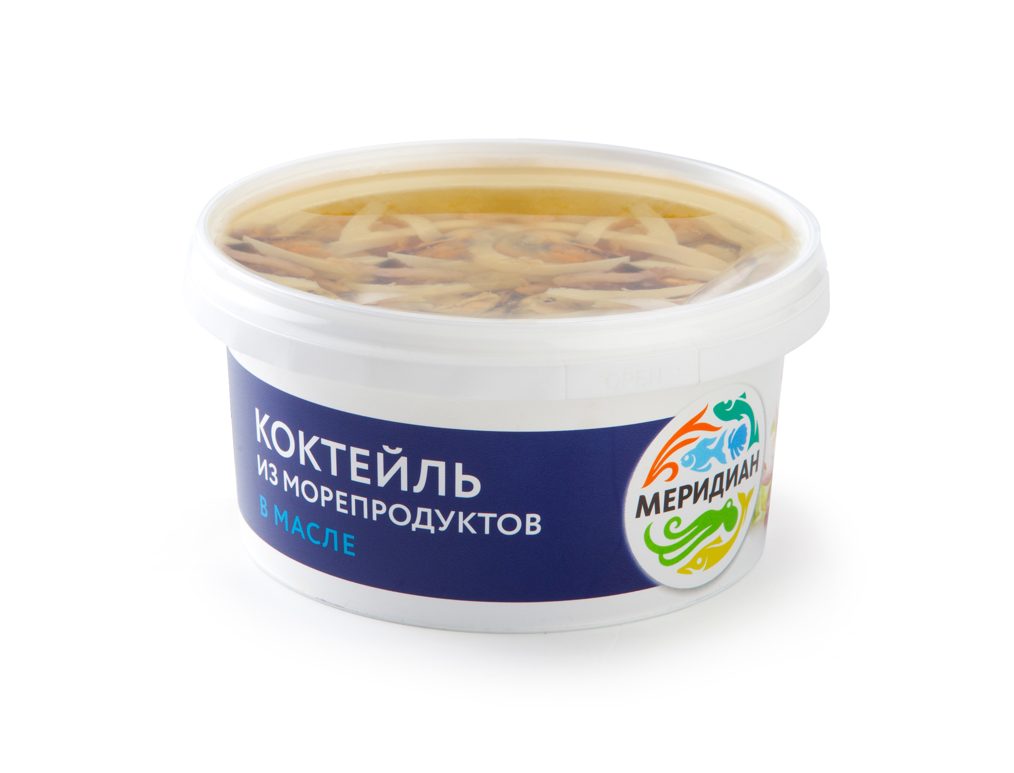 Коктейль из морепродуктов в масле 180г  "Меридиан" (пластиковая .банка) "Меридиан" в Воронеже. Картинка