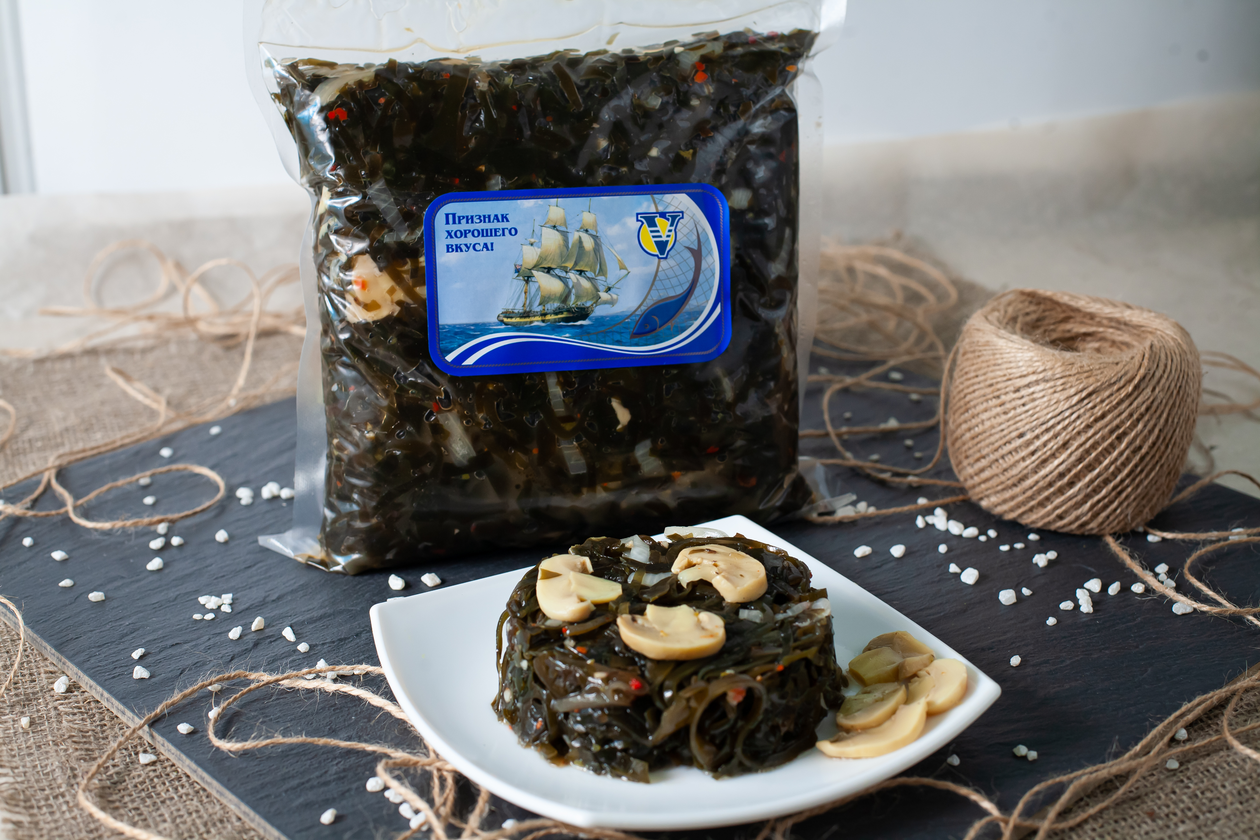 Салат из морской капусты с грибами "Охотский" 2 кг в пакете в Воронеже. Картинка