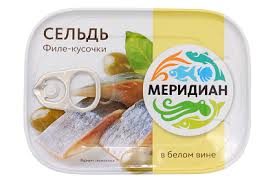 Сельдь филе-кусочки "В белом вине" (пресервы) "Меридиан" 115г ж/б "Меридиан" в Воронеже. Картинка