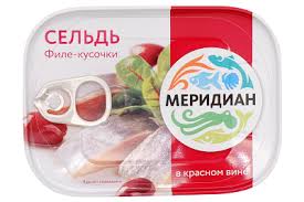 Сельдь филе-кусочки "В красном вине" (пресервы) "Меридиан" 115г ж/б "Меридиан" в Воронеже. Картинка