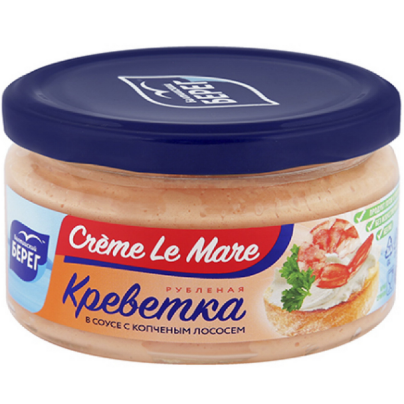 Креветка рубленая ароматизированная в соусе с копченым лососем Creme Le Mare 165г  в Воронеже. Картинка