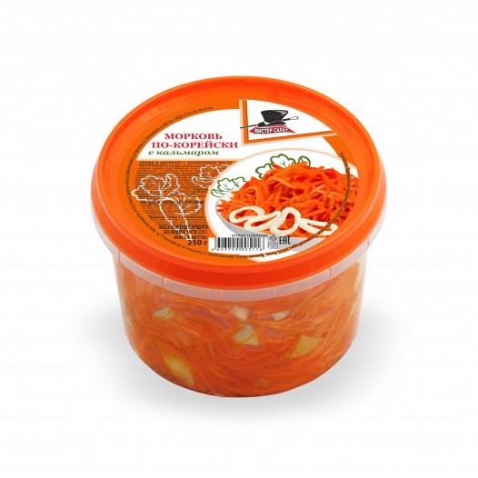 Салат из моркови по-корейски с кальмаром "Мистер салат"  250г "Мистер салат" в Воронеже. Картинка
