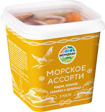 Морское ассорти в масле  "Меридиан" 250г (пл.банка) "Меридиан" в Воронеже. Картинка